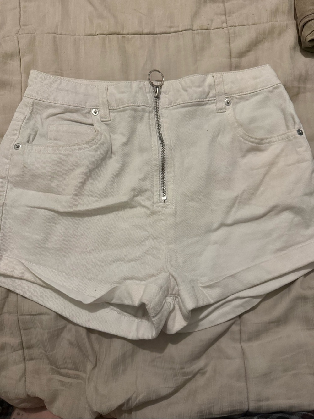 Indigo High-Waist White Zip-Front Women's Shorts
